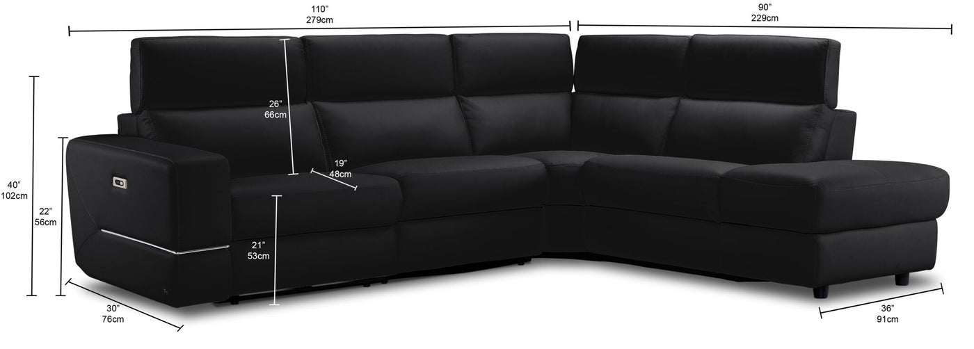 Bianca 3-Piece Power Sectional with Right Facing Chaise - Dark Grey