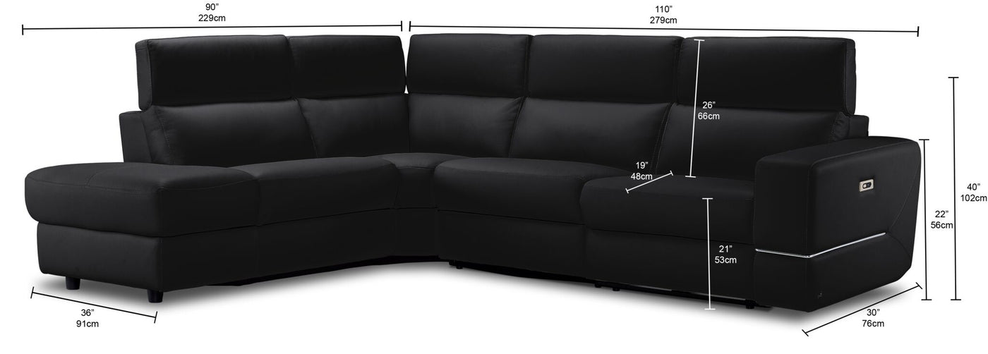 Bianca 3-Piece Power Sectional with Left Facing Chaise - Dark Grey