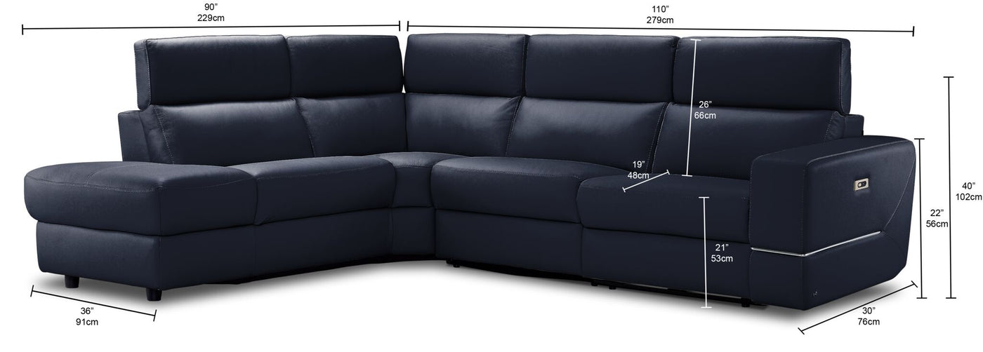 Bianca 3-Piece Power Sectional with Left Facing Chaise - Navy Blue