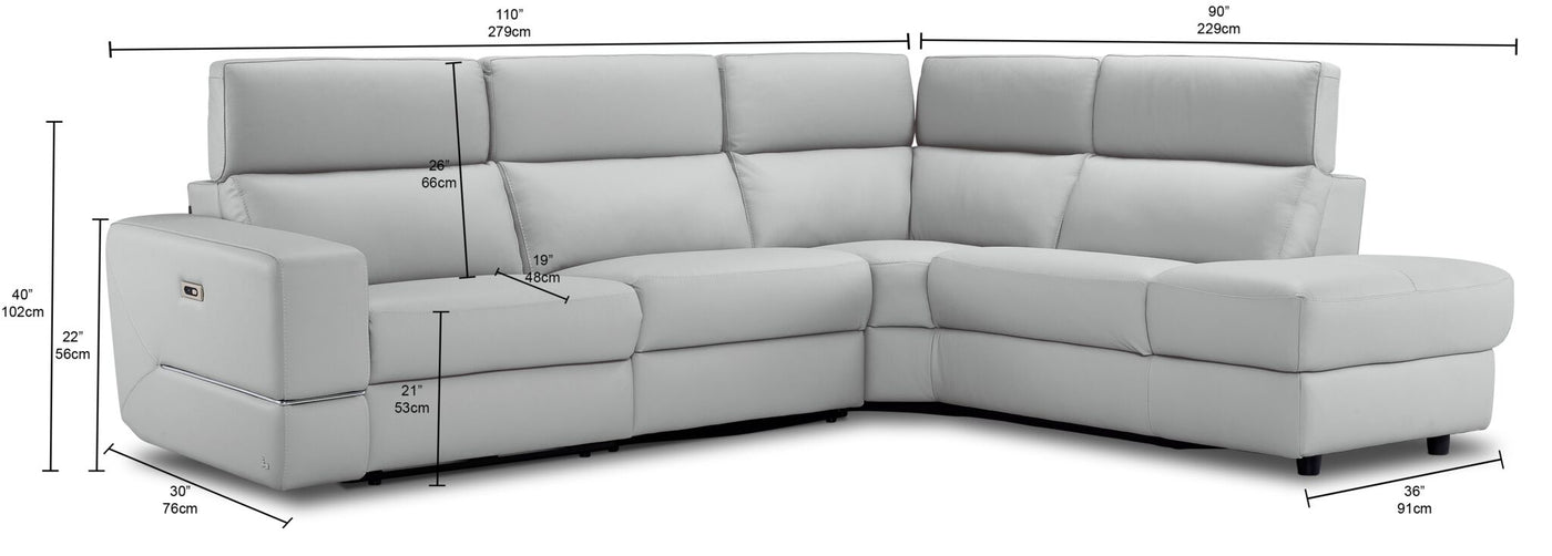 Bianca 3-Piece Power Sectional with Right Facing Chaise - White