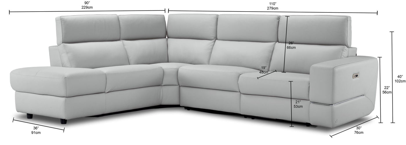 Bianca 3-Piece Power Sectional with Left Facing Chaise - White
