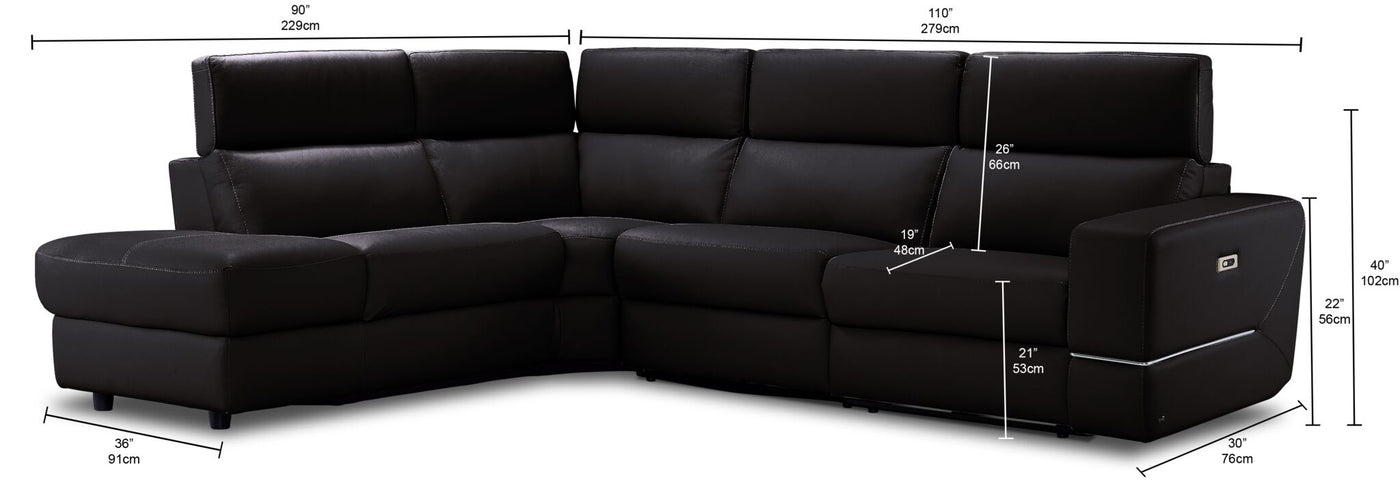 Bianca 3-Piece Power Sectional with Left Facing Chaise - Chocolate