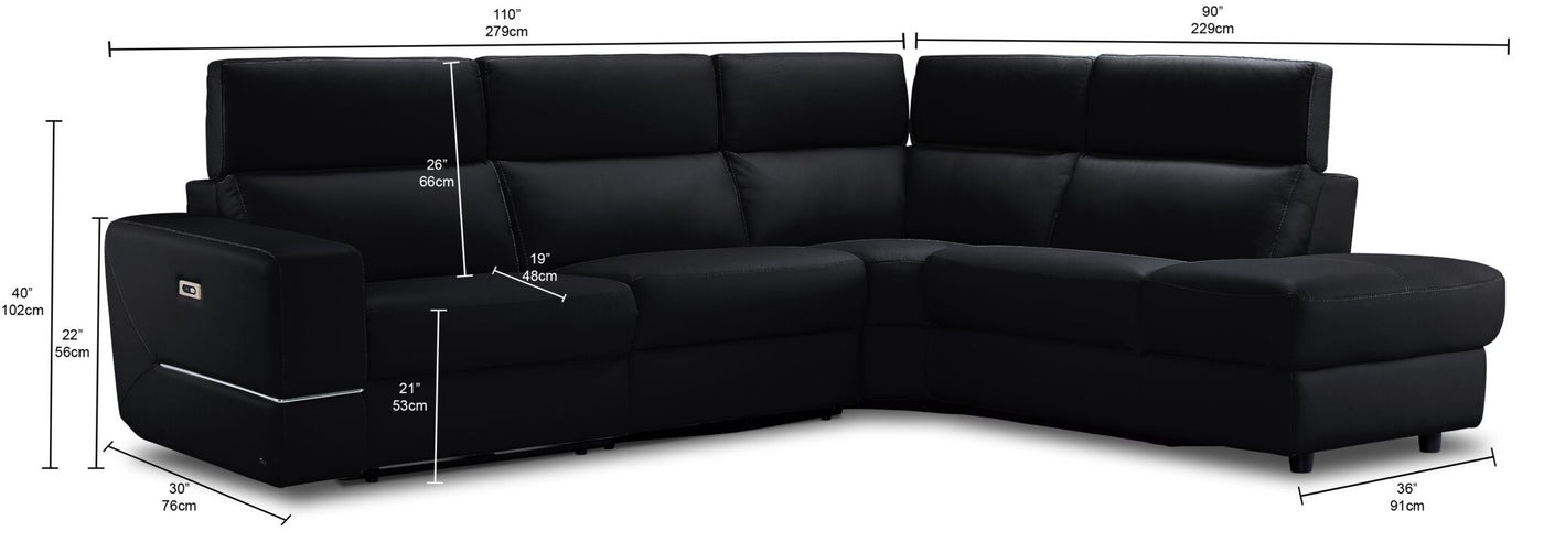 Bianca 3-Piece Power Sectional with Right Facing Chaise - Black