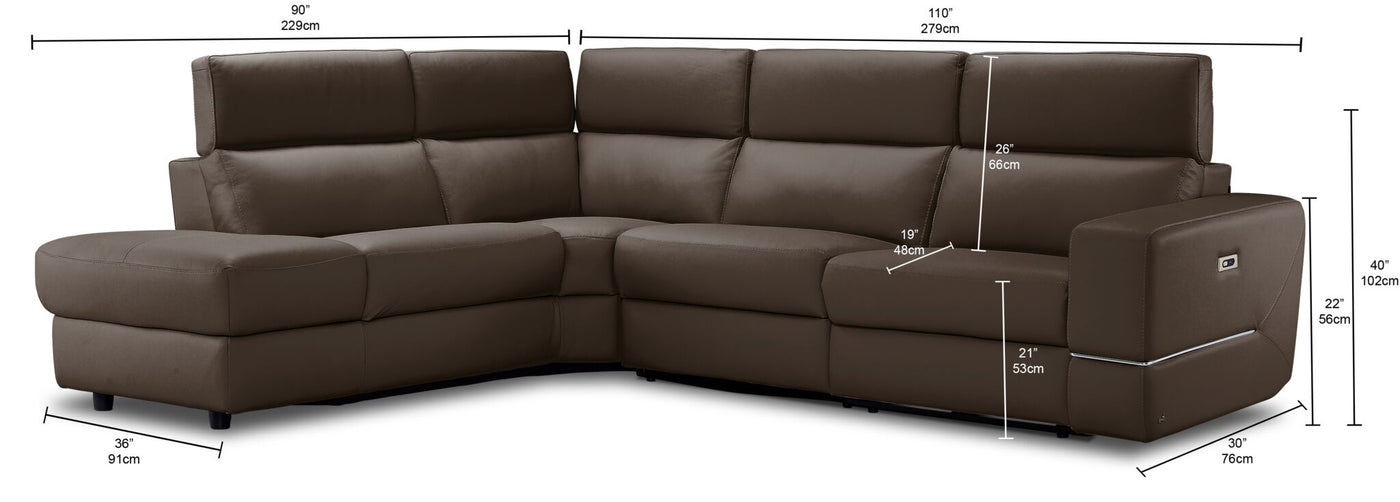 Bianca 3-Piece Power Sectional with Left Facing Chaise - Taupe