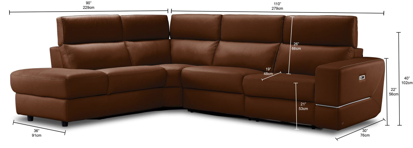 Bianca 3-Piece Power Sectional with Left Facing Chaise - Cognac
