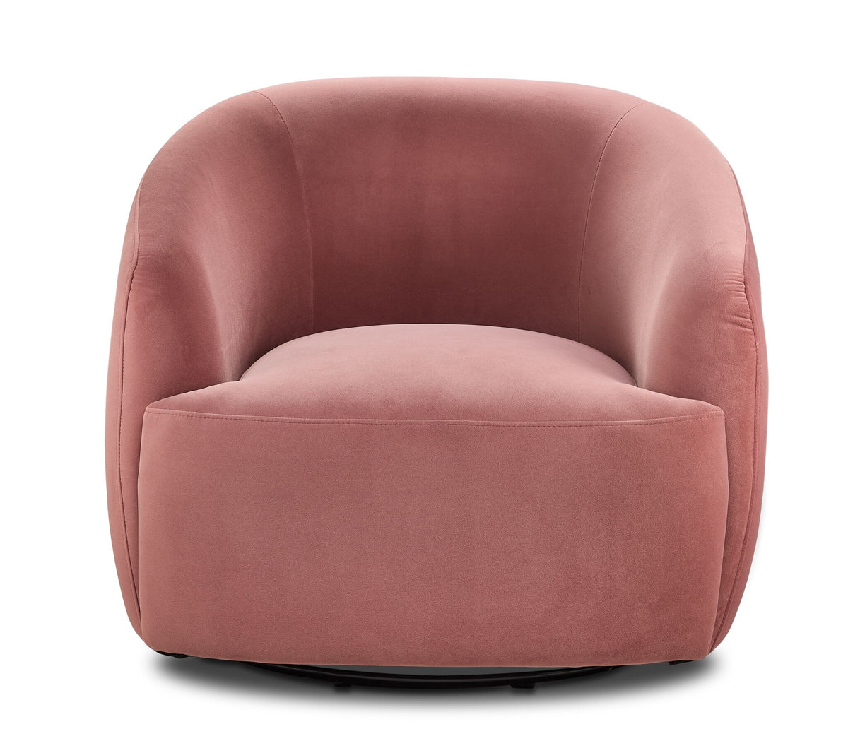 Blaire Swivel Accent Chair - Blush front view with a rounded silhouette, deep cushioned seat and velvet upholstery