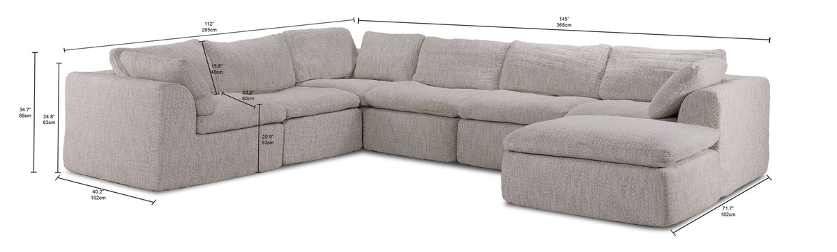 Bliss Modular 6-Piece Sectional with Ottoman - Beige