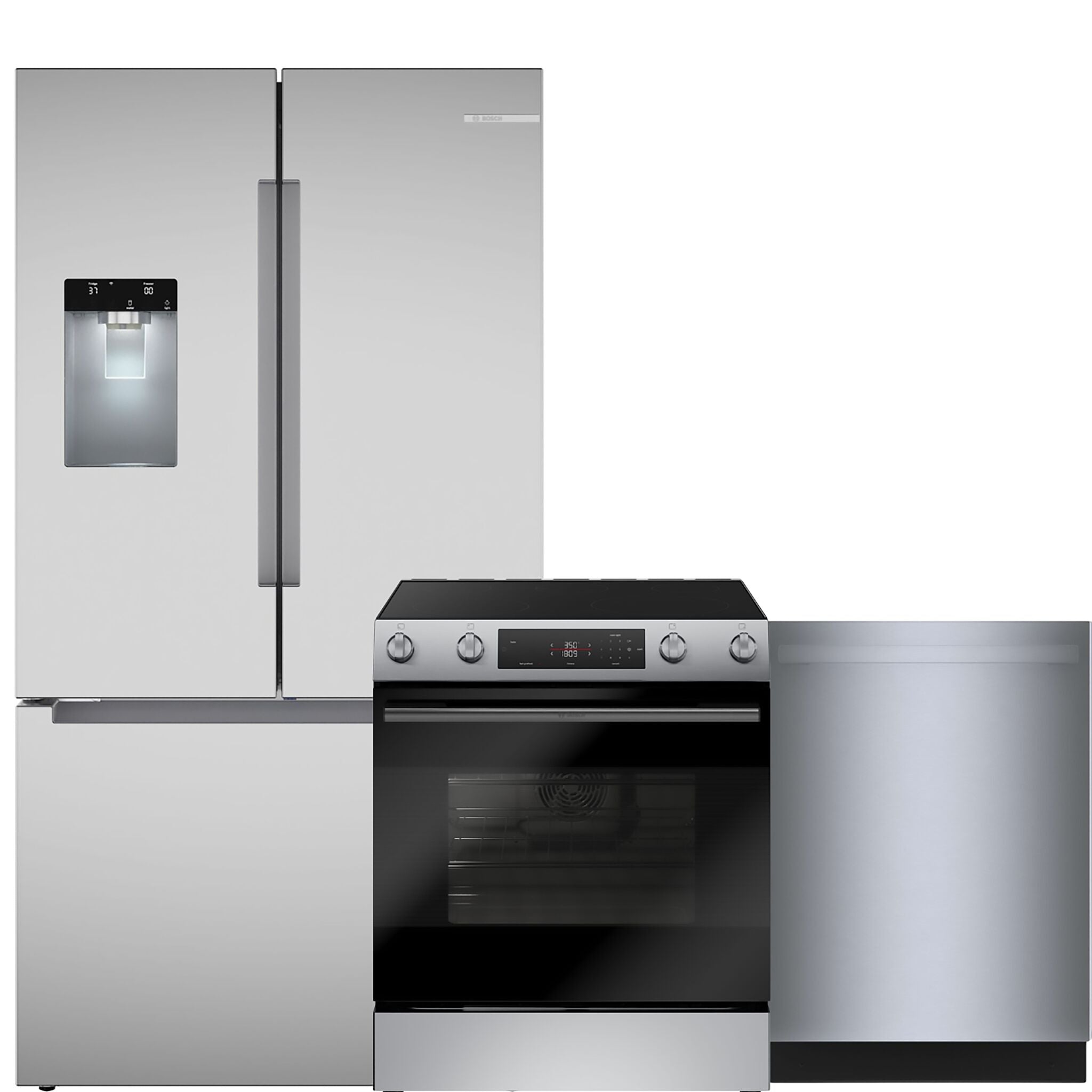 Bosch Stainless Steel Kitchen Package with Refrigerator, Electric Range & Built-In Dishwasher