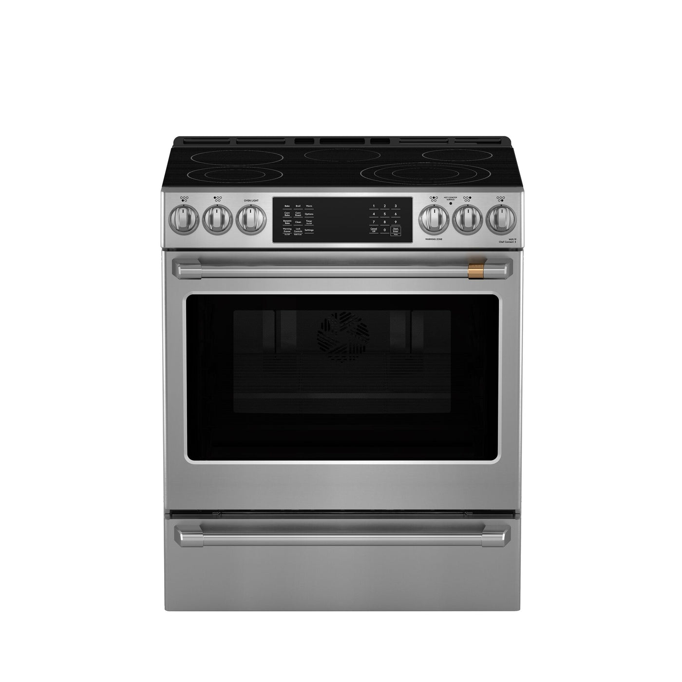 Café Stainless Steel 30" Slide-In Front Control Electric Range with Dynamic Bake (5.7 Cu.ft.) - CRS70XAWCS1