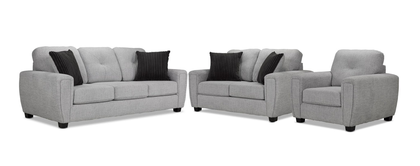 Carolina Sofa, Loveseat and Chair Set - Light Grey