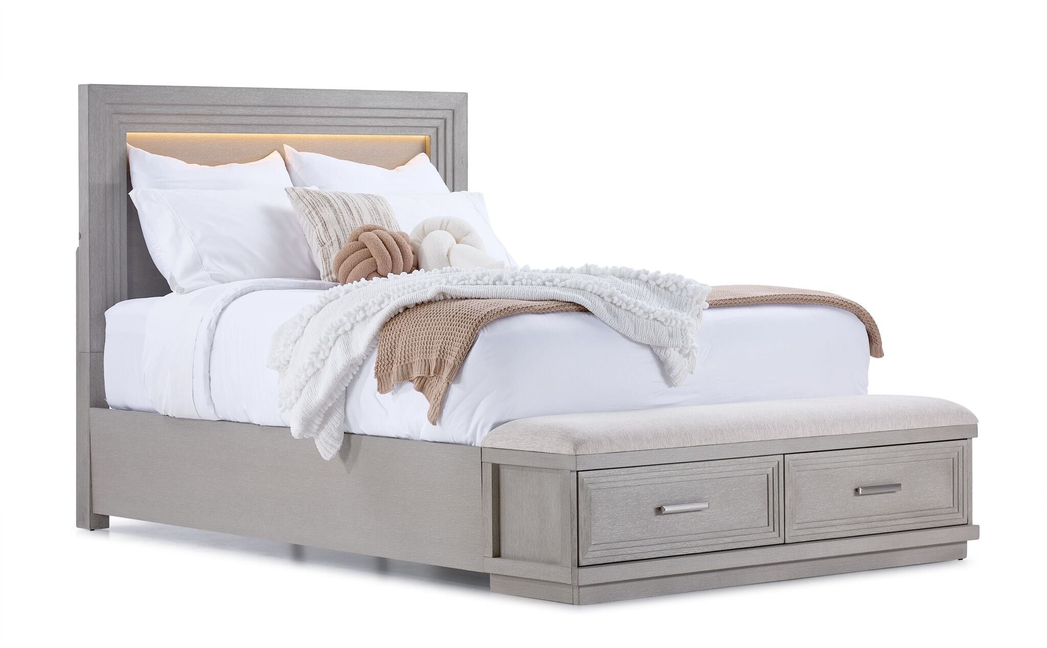 Fresh Perspective Cascade 6-Piece Queen Storage Bench Bedroom Package - Dovetail Grey