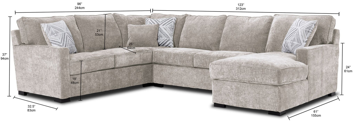 Charlotte 4-Piece Sectional with Right-Facing Chaise - Air