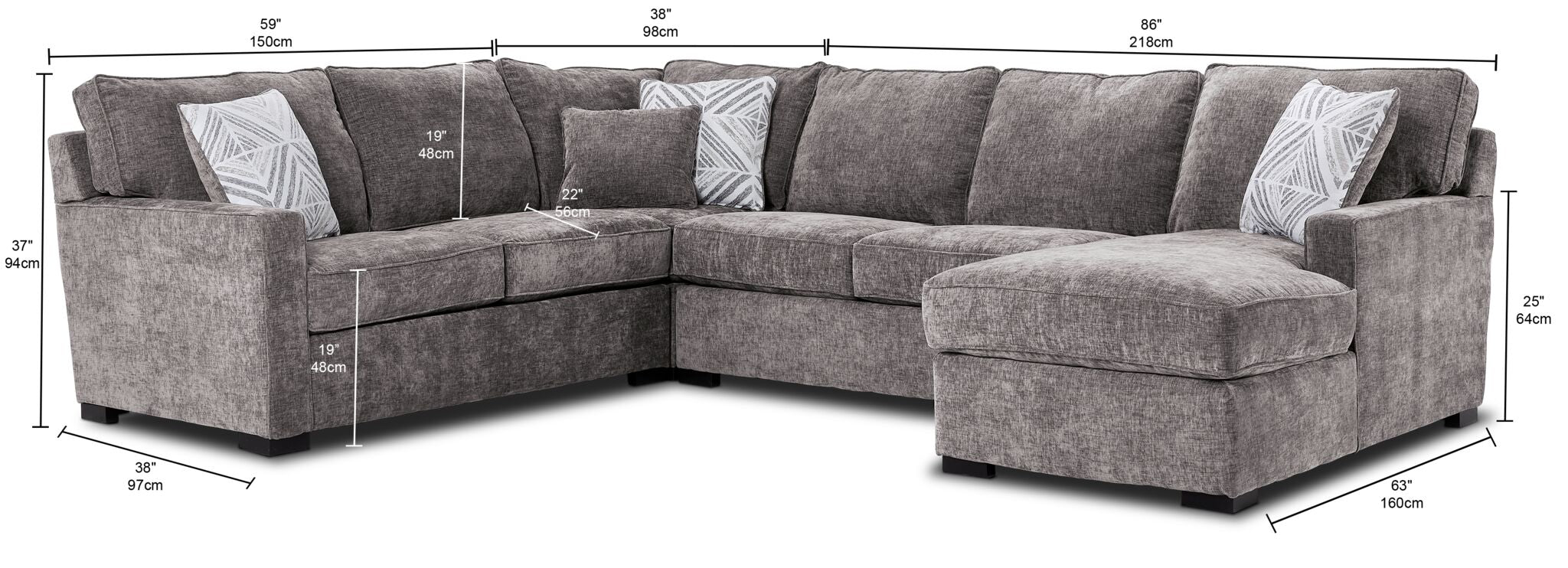 Charlotte 4-Piece Sectional with Right-Facing Chaise - Smoke