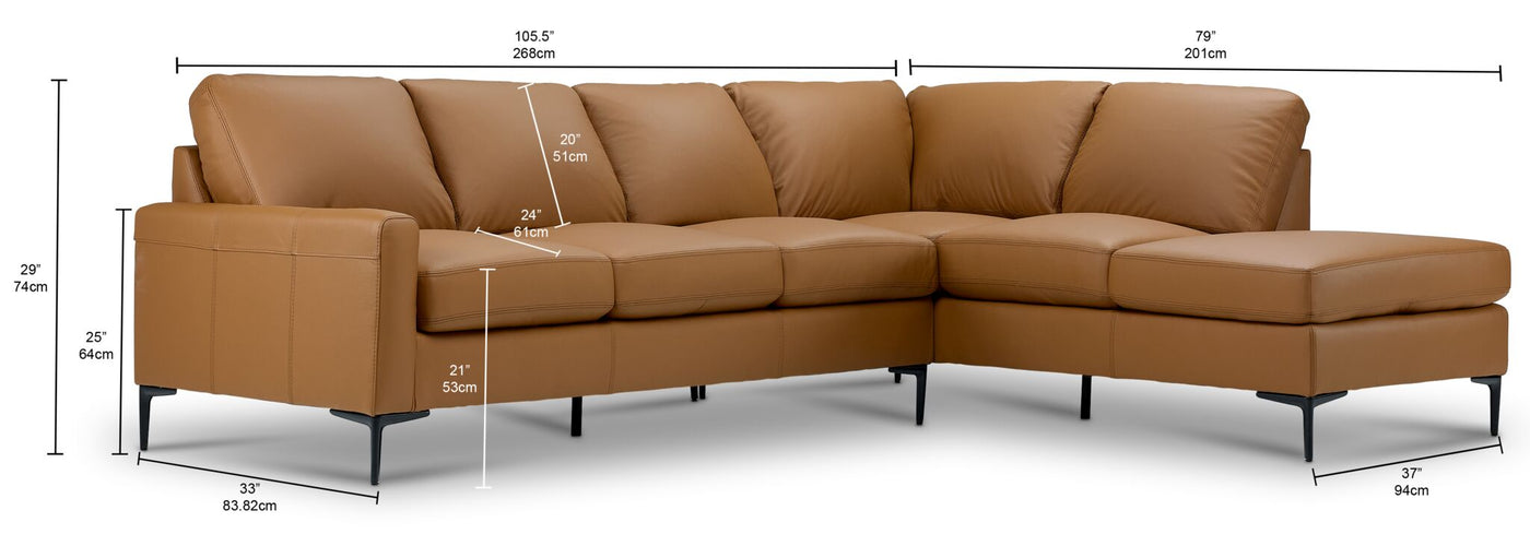 Chito Leather 2-Piece Sectional with Right Facing Chaise - Saddle