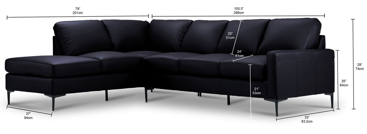 Chito Leather 2-Piece Sectional with Left Facing Chaise - Raven
