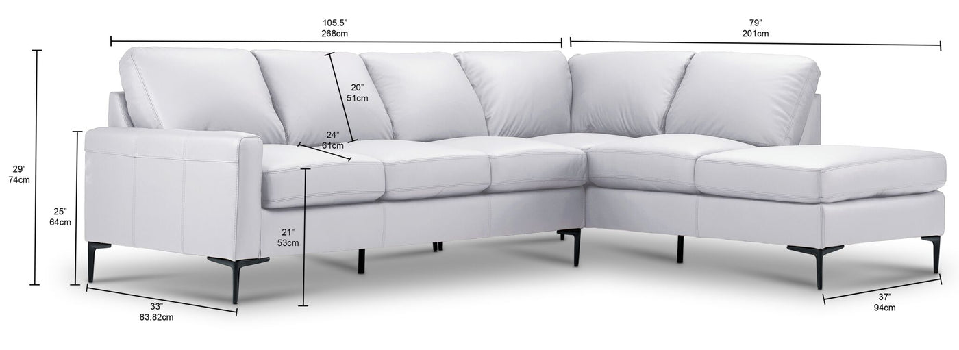 Chito Leather 2-Piece Sectional with Right Facing Chaise - Silver Grey