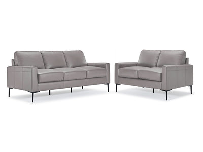 Chito Leather Sofa and Loveseat Set - Cloud Grey