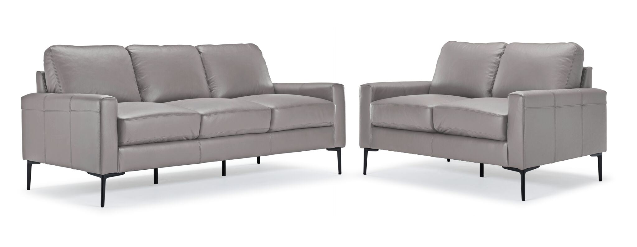 Chito Leather Sofa and Loveseat Set - Cloud Grey
