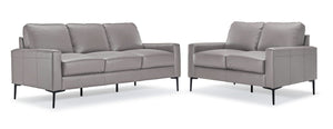 Chito Leather Sofa and Loveseat Set - Cloud Grey