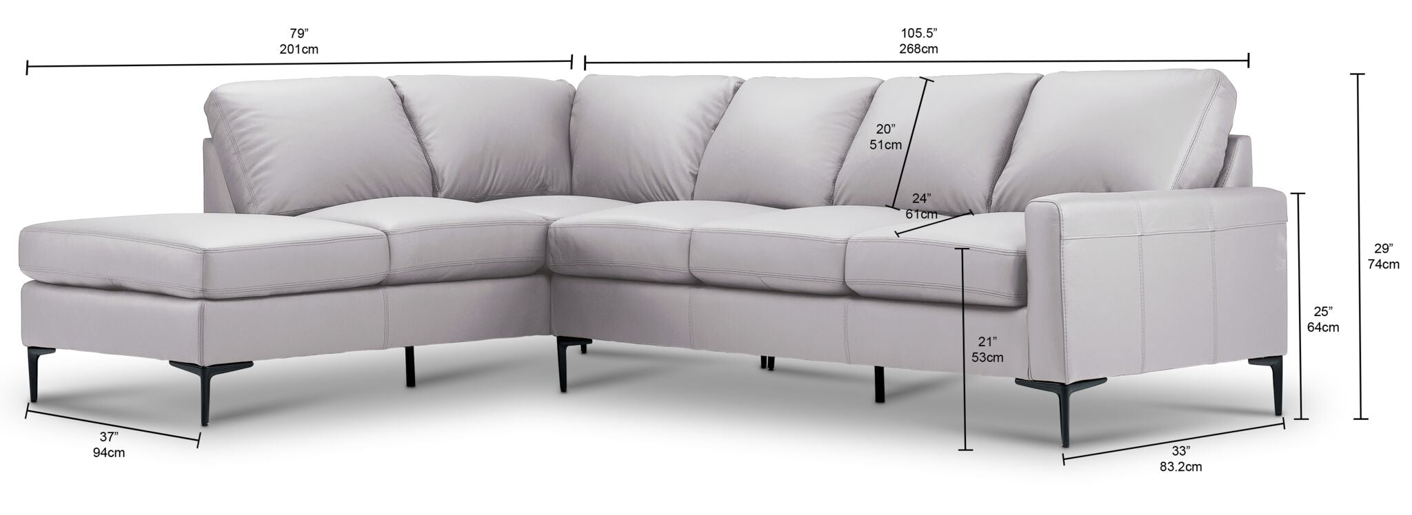 Chito Leather 2-Piece Sectional with Left Facing Chaise - Cloud Grey