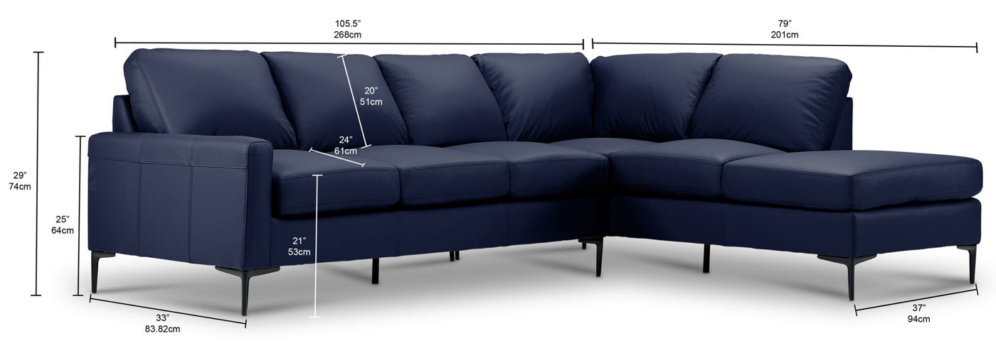 Chito Leather 2-Piece Sectional with Right Facing Chaise - Navy