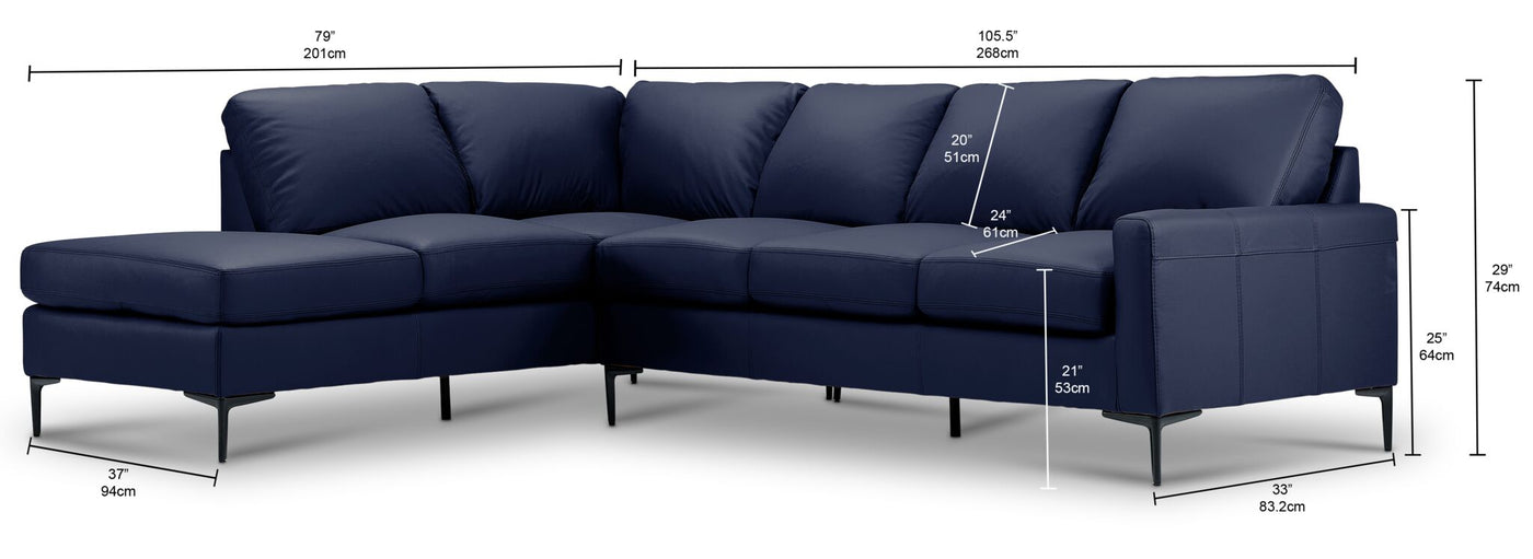 Chito Leather 2-Piece Sectional with Left Facing Chaise - Navy