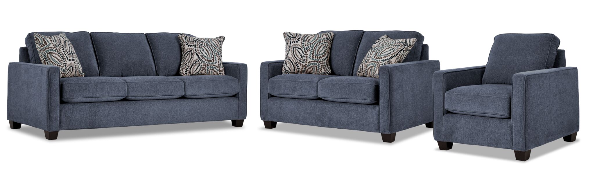 City Sofa, Loveseat and Chair Set - Blue