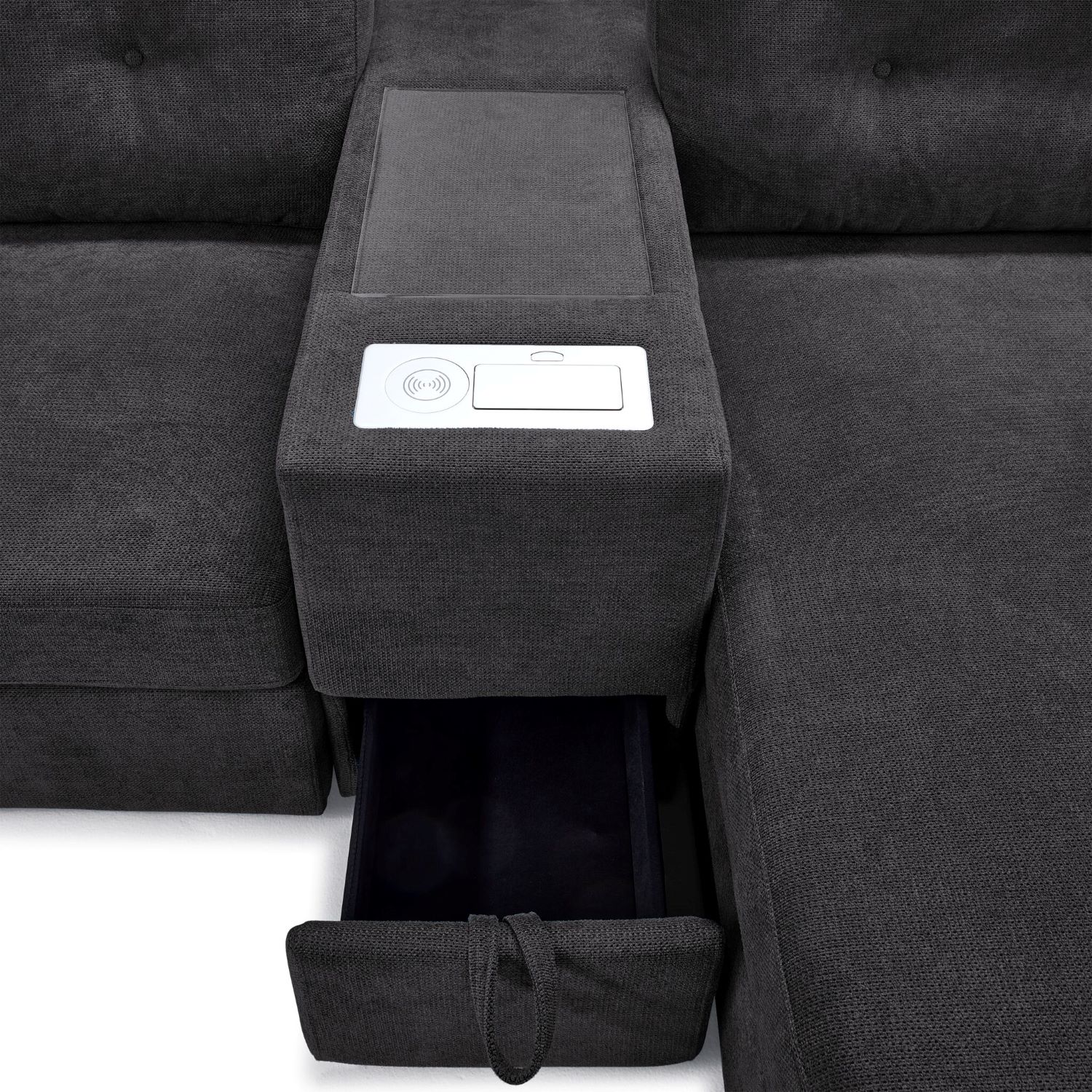 Feeling Connected - Connex 3-Piece Modular Sectional with Chaise and Drawer Console - Dark Grey