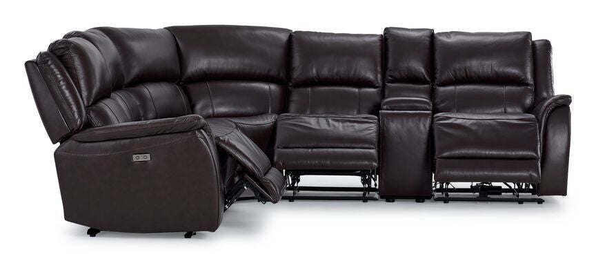 Cordova Leather 6-Piece Power Reclining Sectional - Dark Brown
