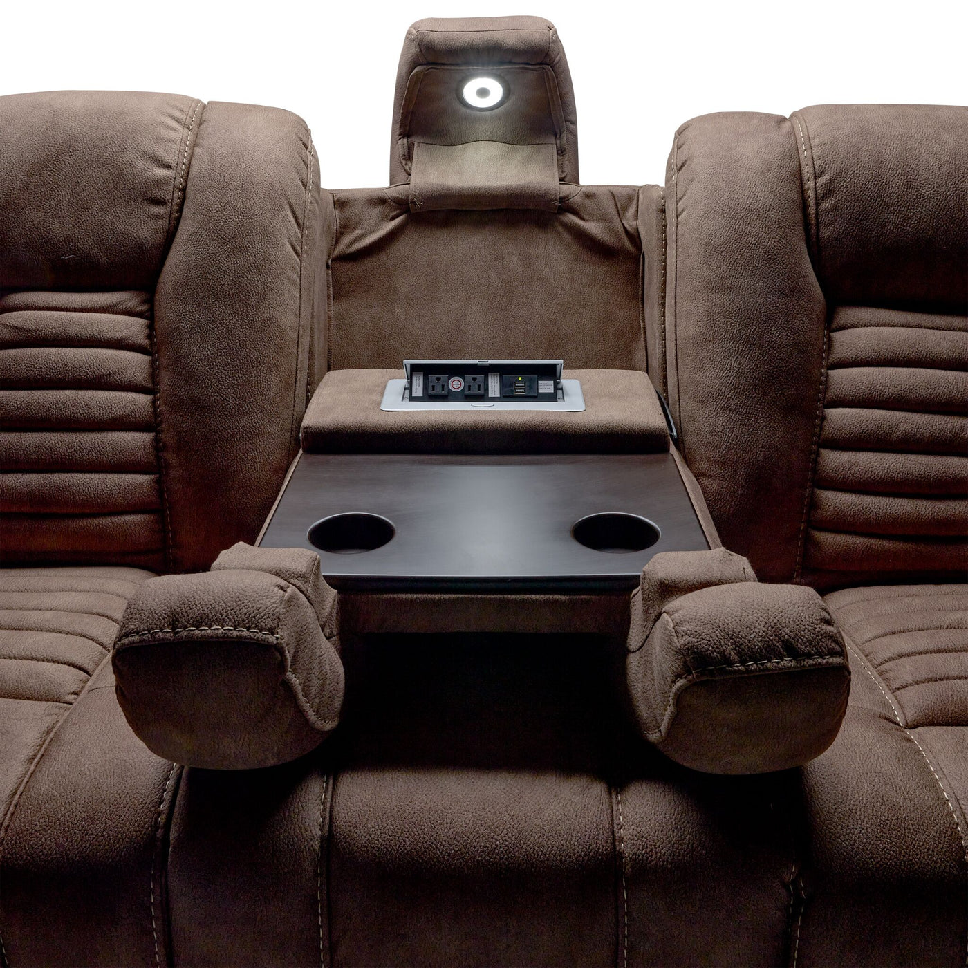 Dallas Reclining Sofa With Drop Down Table- Mocha