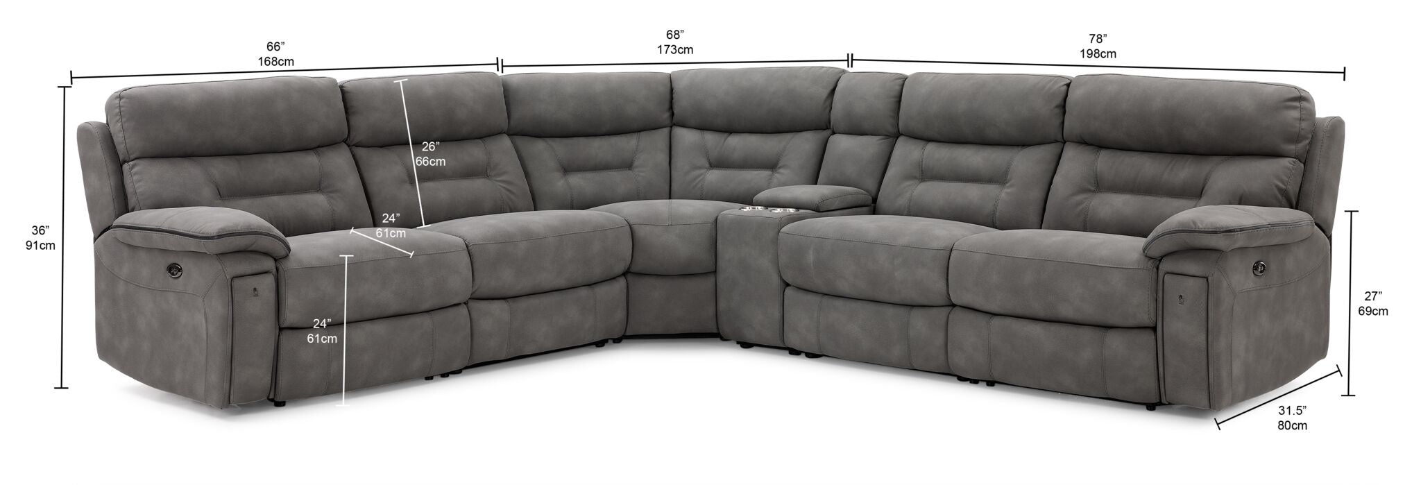 Dawson 6-Piece Power Reclining Sectional with Console - Graphite