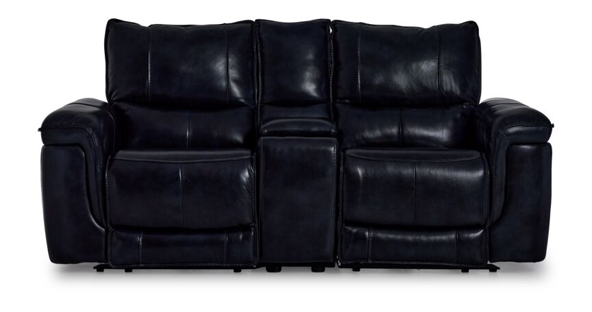 Fabio Leather Dual Power Reclining Loveseat with Console - Dark Blue