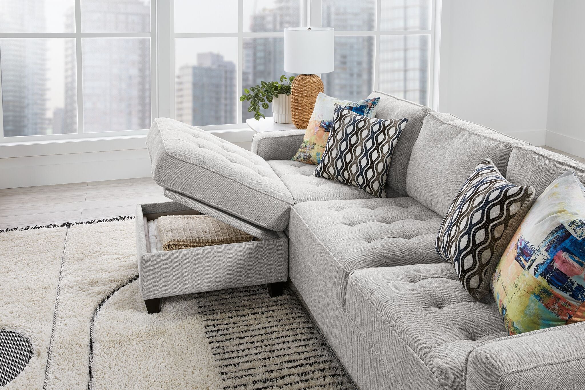 Flipp-it Sofa with Reversible Chaise/Ottoman - Platinum