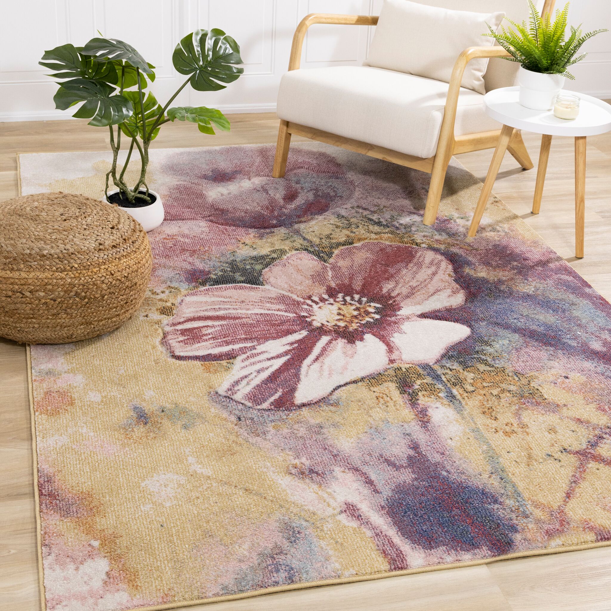 Petal Dreams 7'10" x 10'6" Poppy Design Area Rug - Pink, Blue, White
