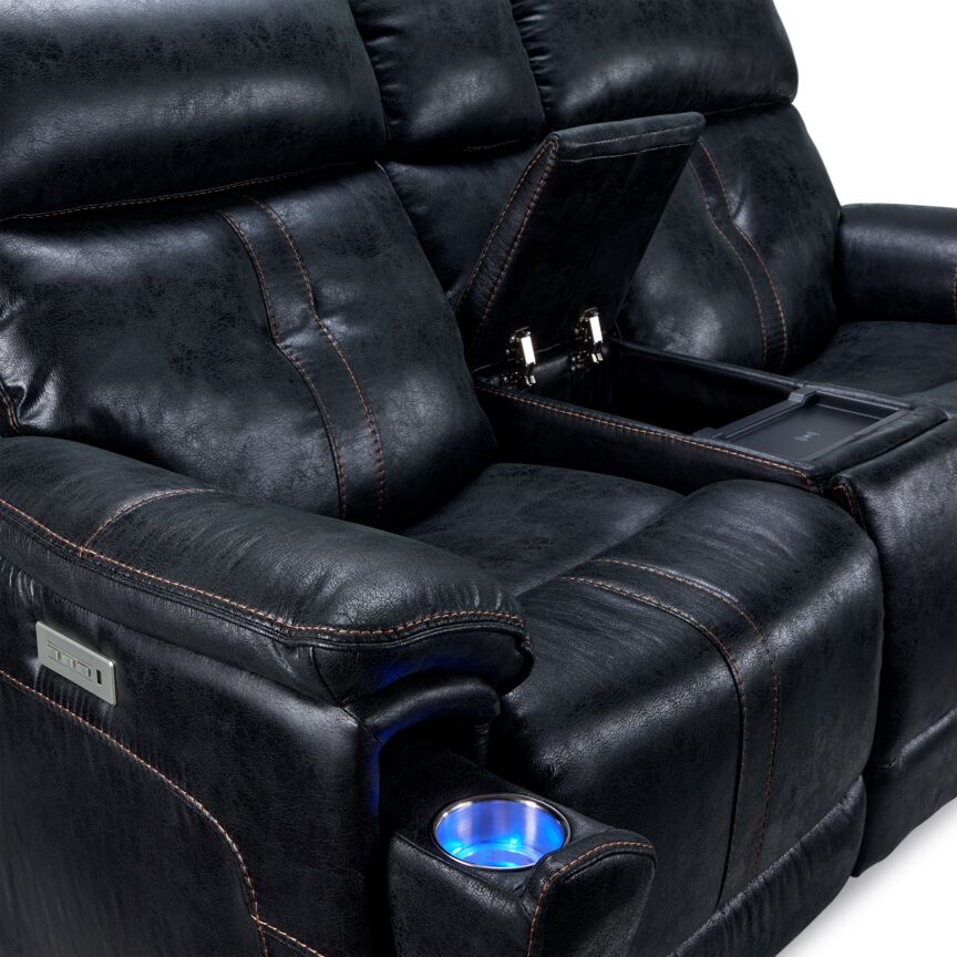Franco Triple Power Reclining Loveseat with Console - Eclipse