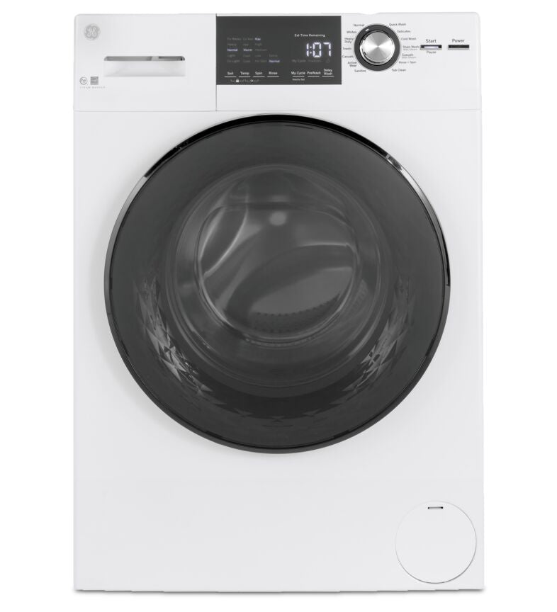 GE White Front Load Washer with Steam (2.8 IEC Cu.Ft.) & Ventless Condenser Electric Dryer (4.1 Cu.Ft.) - GFW148SSMWW/GFT14JSIMWW
