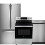 GE Stainless Steel Kitchen Package with Counter-Depth Refrigerator, Electric Range & Built-In Dishwasher