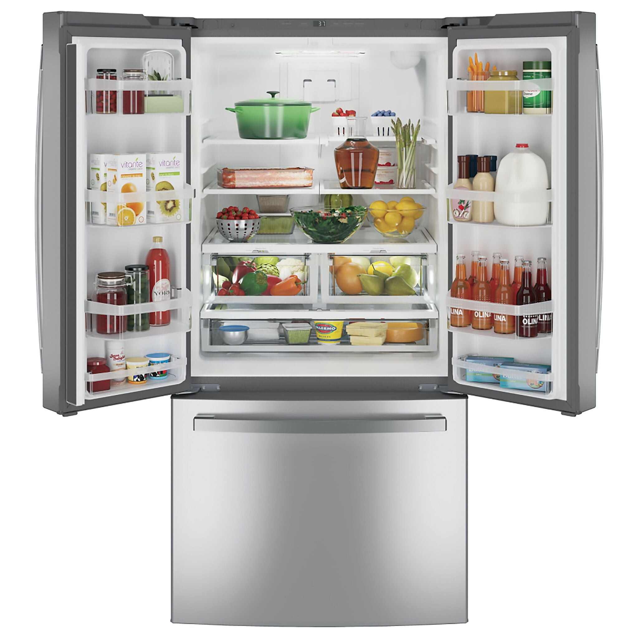 GE 32.75" 24.8 Cu. Ft. Fingerprint Resistant Stainless Steel French Door Refrigerator - GNE25JYKFS