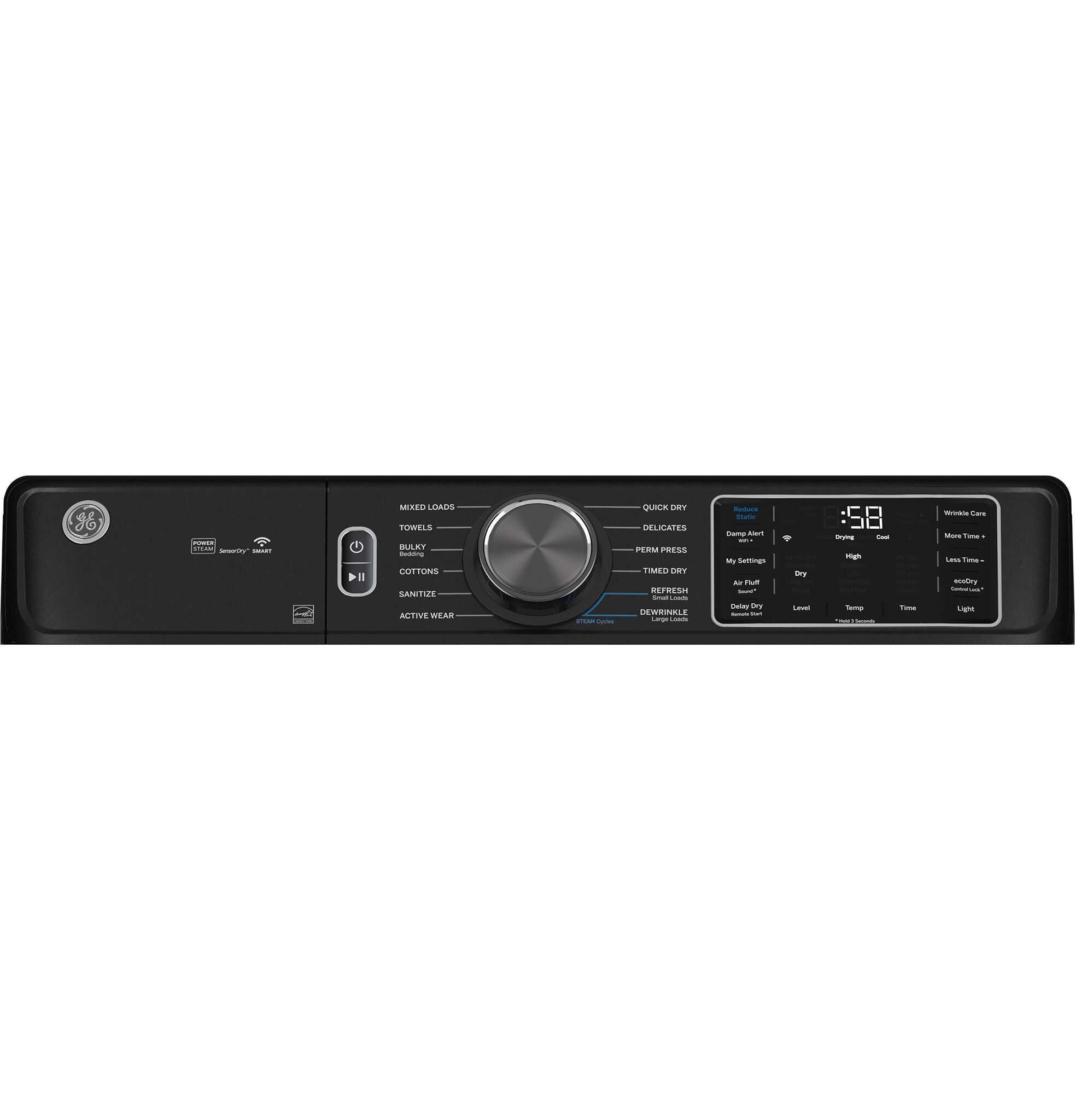 GE Carbon Graphite Smart Steam Front Load Washer with SmartDispense (5.8 cu.ft) & Electric Dryer (7.8 Cu.Ft.) - GFW655SPVDS/GFD65ESMVDS