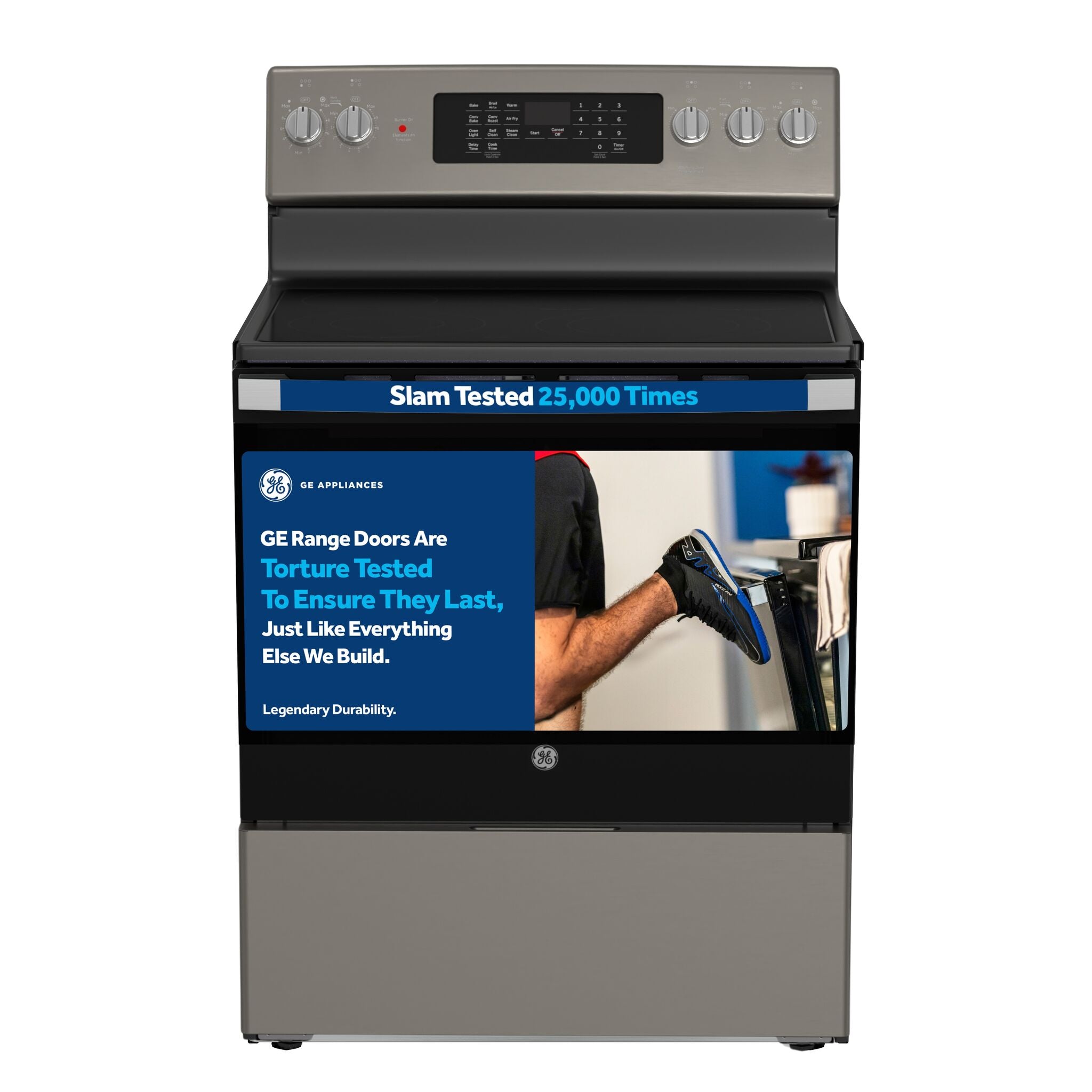 GE Slate Freestanding Electric Convection Range with No-Preheat Air Fry (5.0 Cu. Ft.) - JCB840ETES--