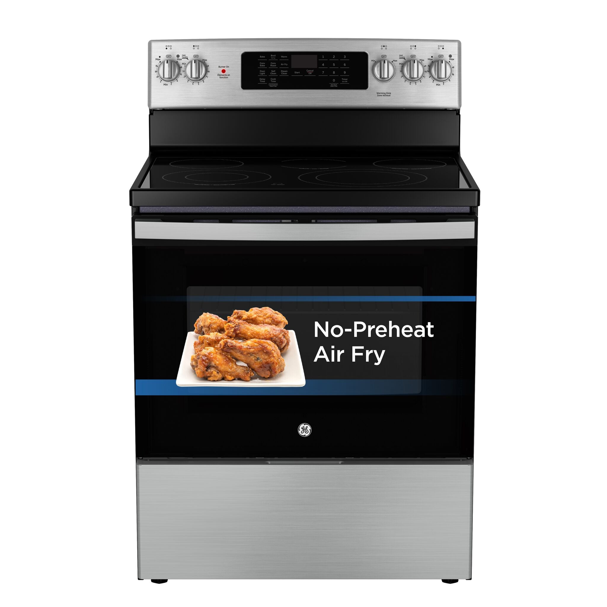 GE Stainless Steel Free-Standing Electric Convection Range with No-Preheat Air Fry (5.0 cu.ft) - JCB840STSS--