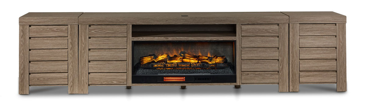 Great Falls 3-Piece Fireplace Entertainment Unit - Grey with electric fireplace, open shelf and four closed storage cabinets