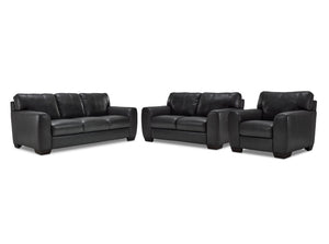 Halden Leather Sofa, Loveseat and Chair Set - Carbon Grey