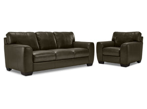 Halden Leather Sofa and Chair Set - Forest Green
