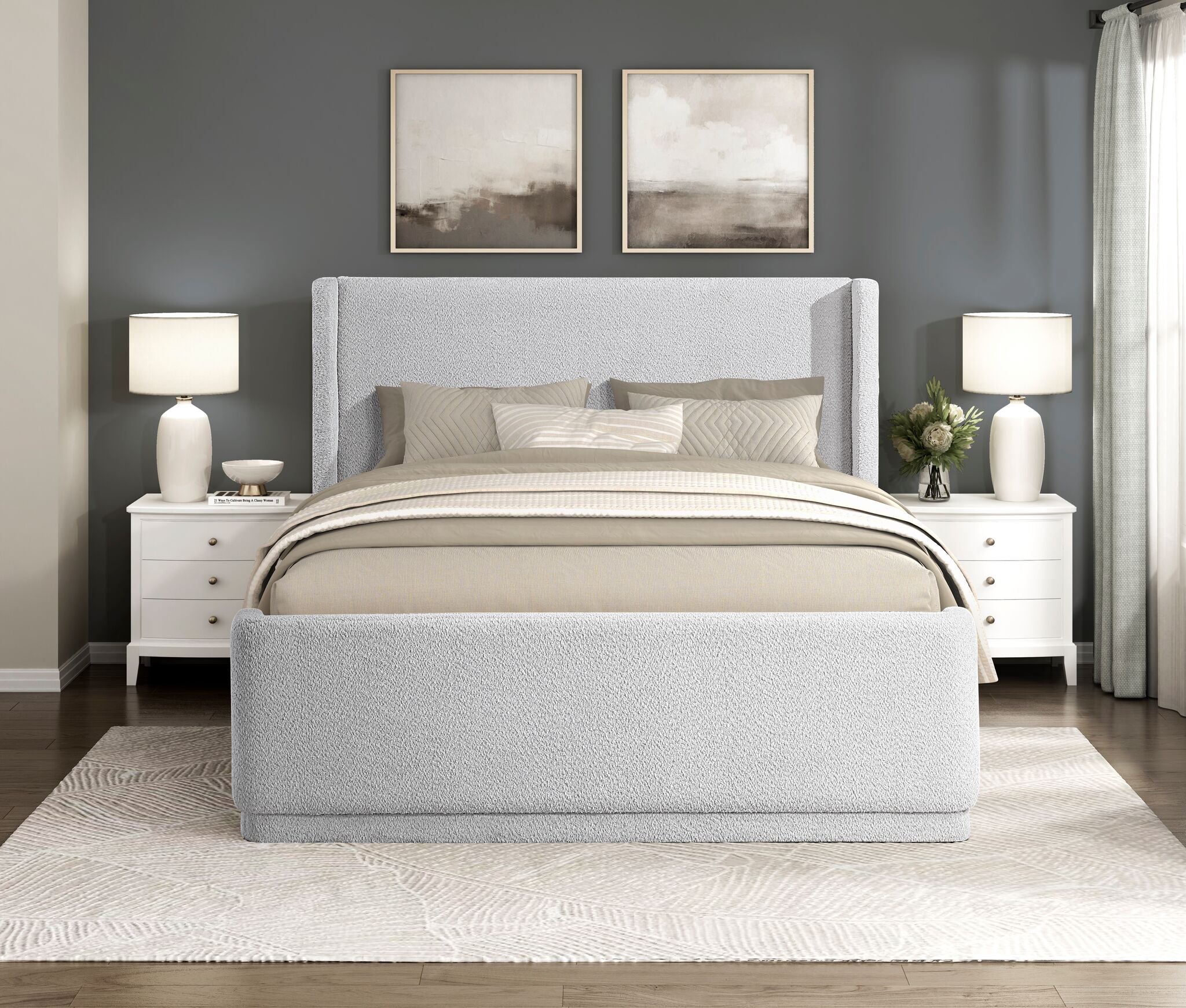 Hallie 3-Piece Full Upholstered Bed - Light Grey