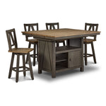 Harvest Ridge 5-Piece Counter Height Dining Set - Grey, Sandstone, angled view with table and four swivel chairs