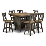 Harvest Ridge 7-Piece Counter Height Dining Set - Grey, Sandstone, angled view with table and six swivel chairs