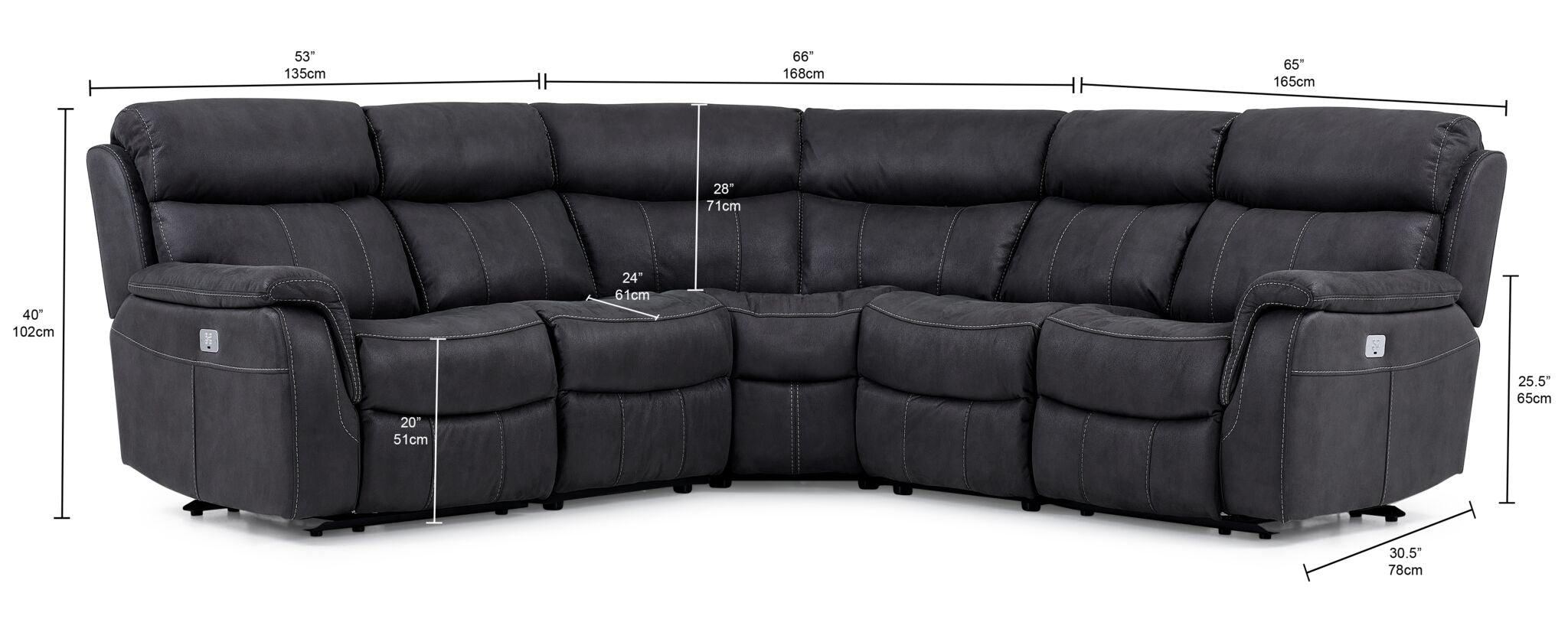 Haven 5-Piece Dual Power Reclining Sectional - Grey