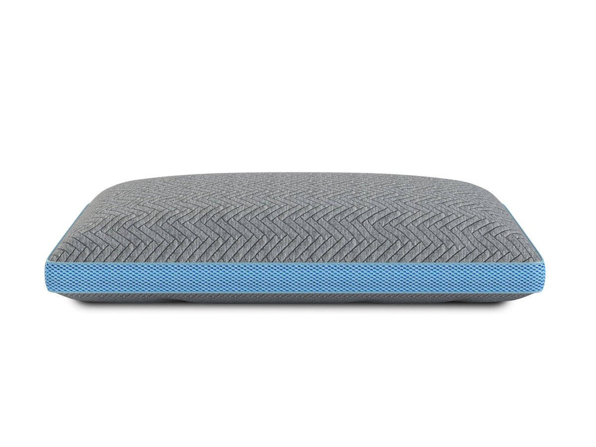 HealthGuard Active Charcoal Adjustable Pillow in grey with herringbone cover and blue breathable mesh border