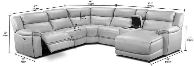 Holton Leather 6-Piece Sectional with Right-Facing Chaise - Grey